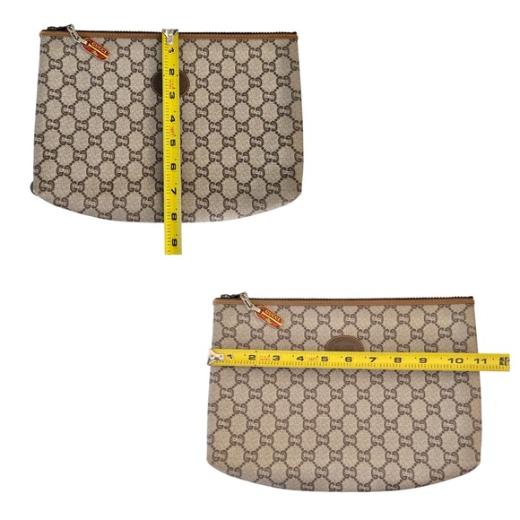 Authentic GUCCI Plus GG Monogram Tan Canvas & Leather Toiletry Clutch Bag Pouch - Picture 13 of 14